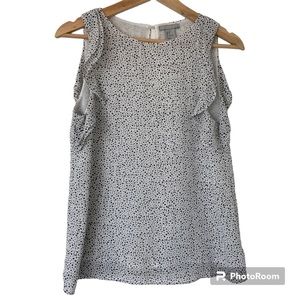 H&M WHITE/BLACK POLKA DOT SLEEVELESS TOP/BLOUSE WITH RUFFLE DETAILS/KEYHOLE, 2